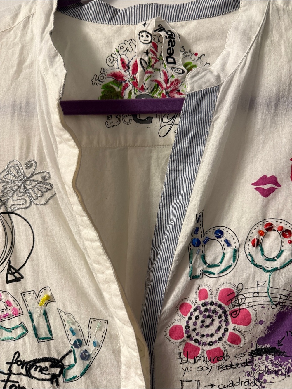 Desigual Cotton Embellished Graphic Button-Front Tunic